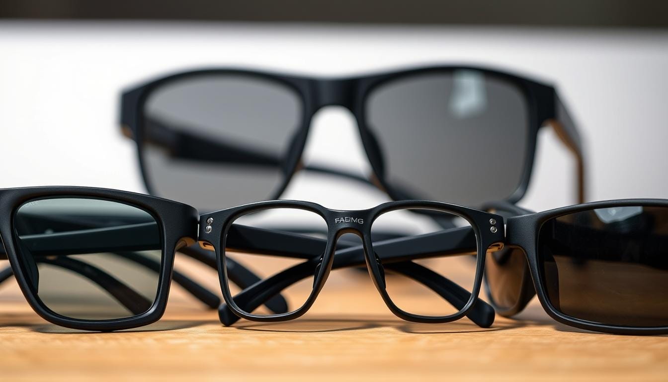 A close-up view of various frame materials for athletic climbing eyewear, showcasing their durability and suitability for outdoor adventures. In the foreground, a selection of sleek, lightweight frames made from high-quality carbon fiber, titanium, and strong yet flexible thermoplastic materials. The middle ground highlights the intricate engineering and precise craftsmanship, with a focus on the advanced structural design and reinforced hinges. In the background, a soft, diffused lighting setup emphasizes the matte finish and textured surfaces, conveying a sense of rugged reliability. The overall composition underscores the crucial role of frame material in creating durable, performance-oriented sunglasses for demanding climbing and outdoor activities.